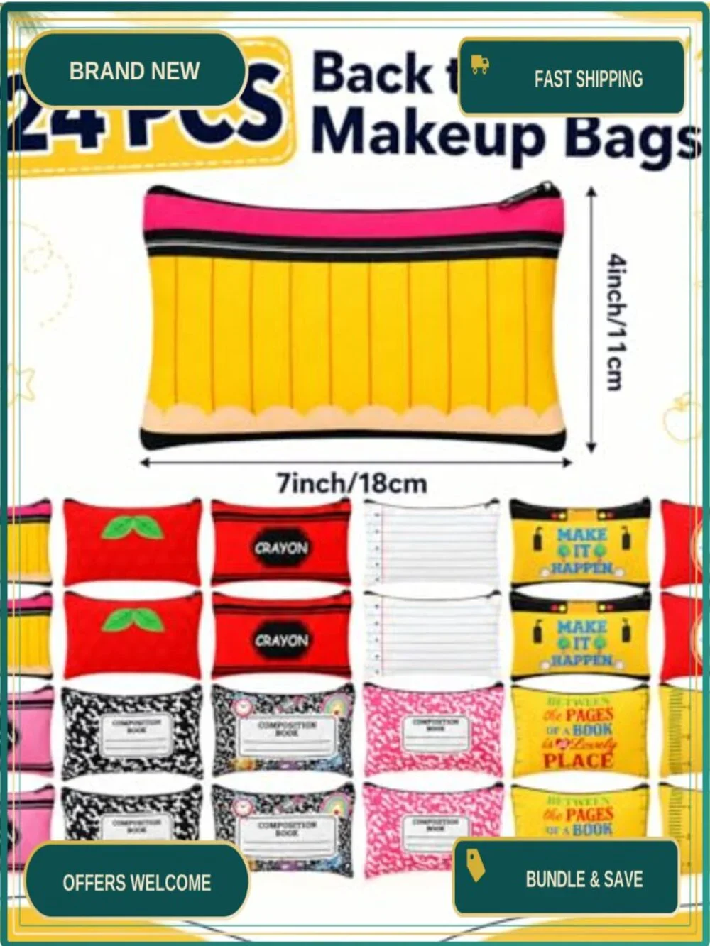 24 Pcs Teacher Appreciation Gifts Canvas Cosmetic Bags Back to School Notebook